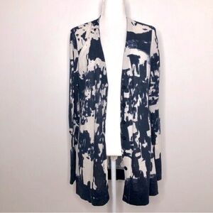 ISDA & Co women’s Blue & cream linen blend open front cardigan, size Medium